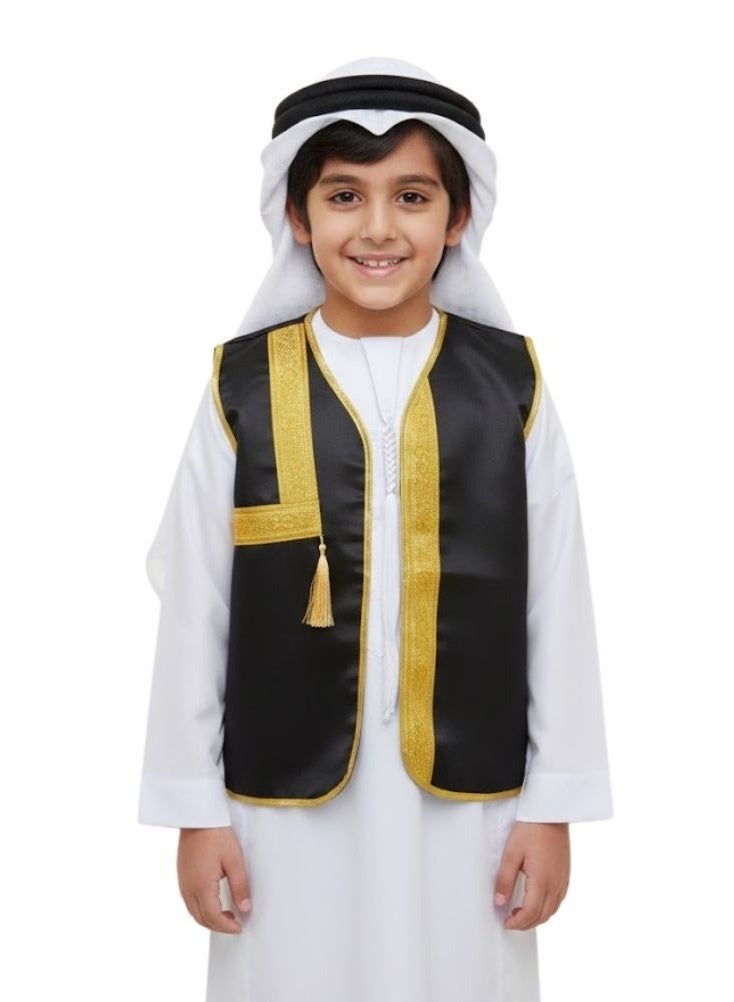 بريميم صدرية رجالية عربية تقليدية باللونين الأسود والذهبي مزينة بشرابات – زي ثقافي - Image 2